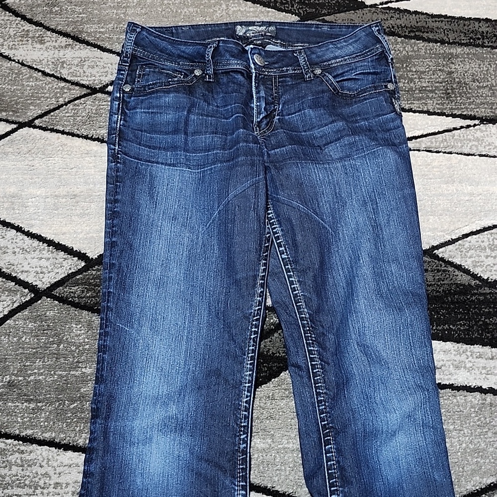 SILVER SUKI 17 MID-RISE LONG EMBROIERED BOOT-LEG DARK-BLUE DENIM JEAN - Picture 5 of 14